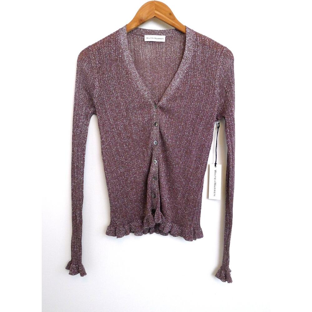 WHITE + WARREN Amethyst Shine Rib Knit V-Neck Cardigan Top Shopbop S NWT $285